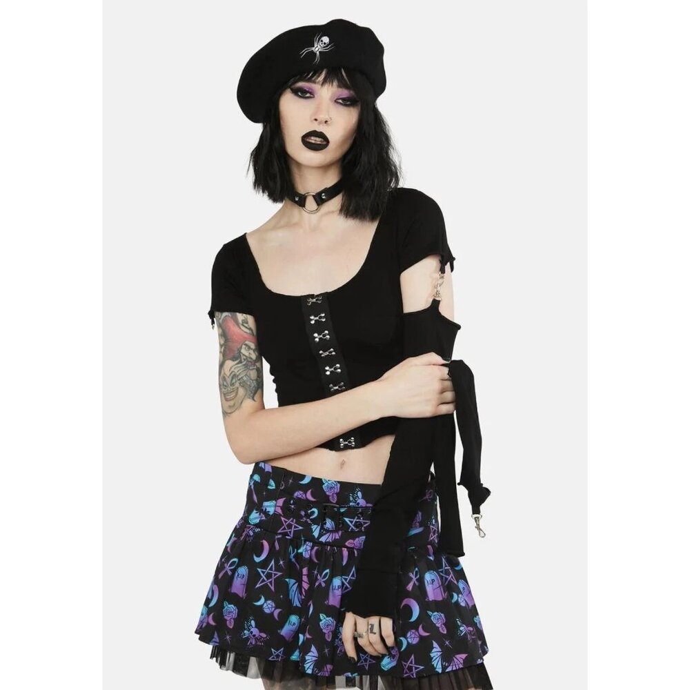 The Grave Girls Black Hook & Eye Top Shirt w/ Long Sleeves Goth Punk Grunge 2XL